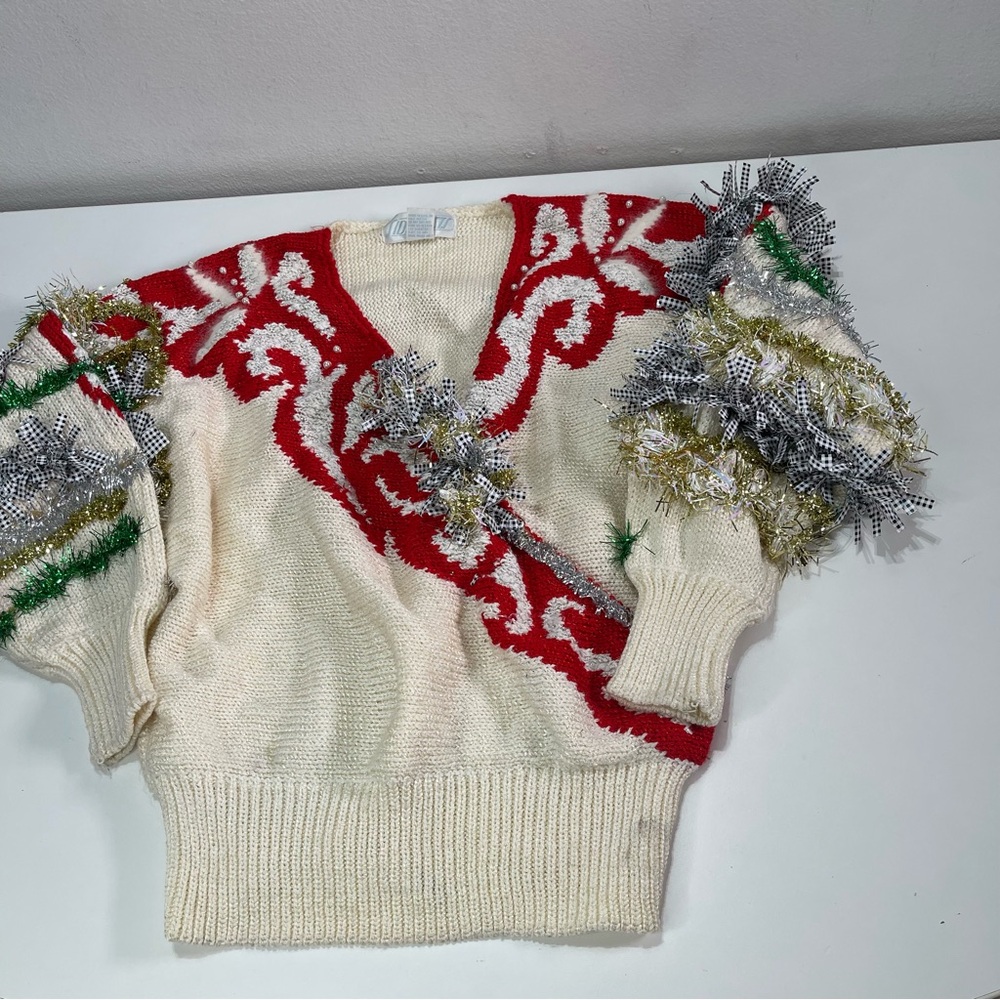 Vtg Sideffects Crafty Ugly Christmas Sweater Contest Tacky Heavy Knit Women LG